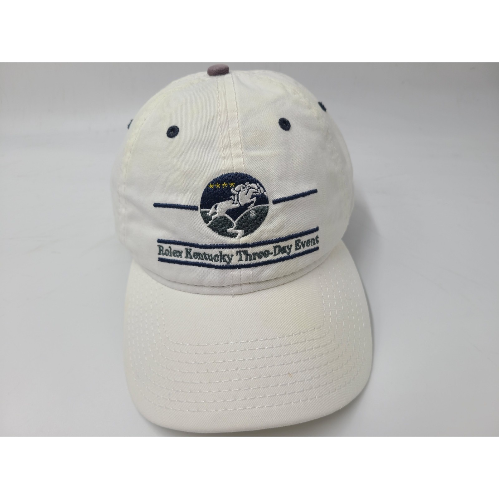 Rolex Kentucky Derby Three Day Event The Game Split Bar Distressed Hat Cap White Rolex Kentucky Derby Three Day Event The Game Split Bar Distressed Hat Cap White
